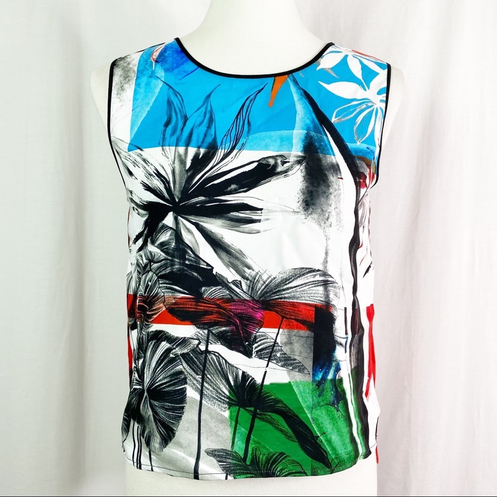 Clover Canyon Tropical Palm Leaf Print Cross-back Top XS